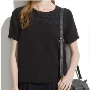 Madewell Black Embroidered Ivy Leaf Design Top Sz S